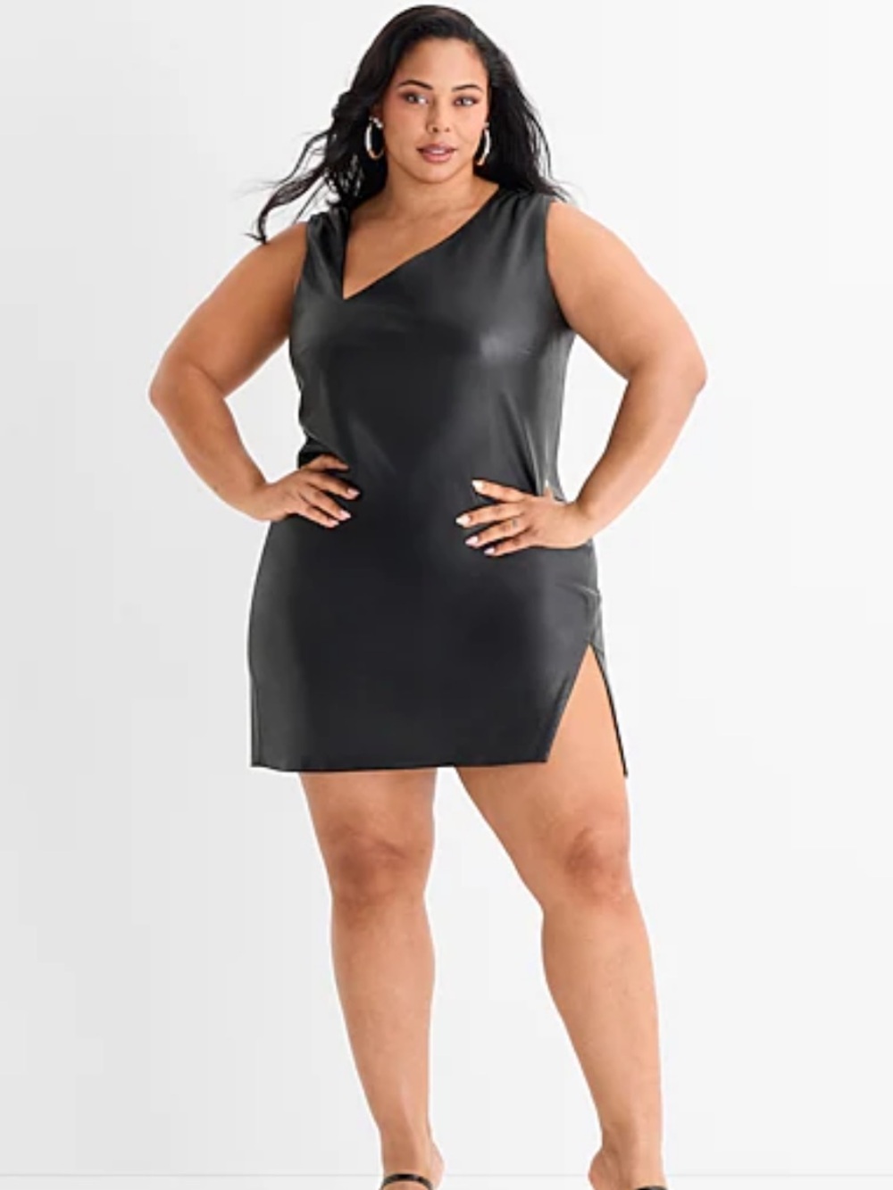 Ashley Graham Mini Plus Asymmetrical Sleeveless Faux Leather Dress -Size 20W